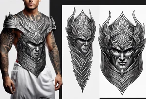 greaves armor 
front and back tattoo idea