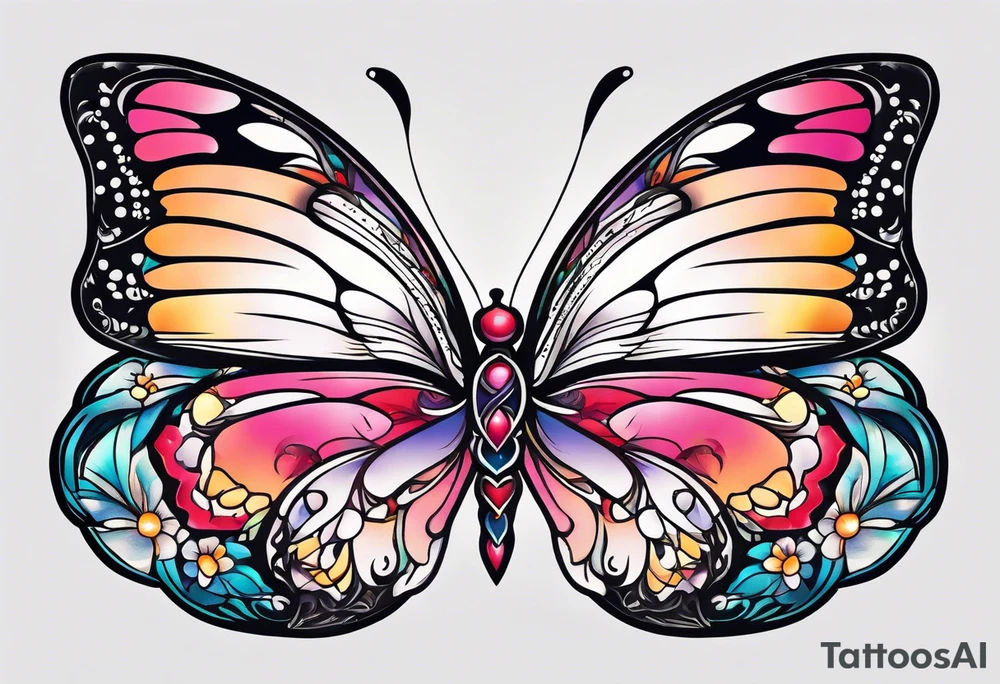 Half butterfly half flower tattoo idea