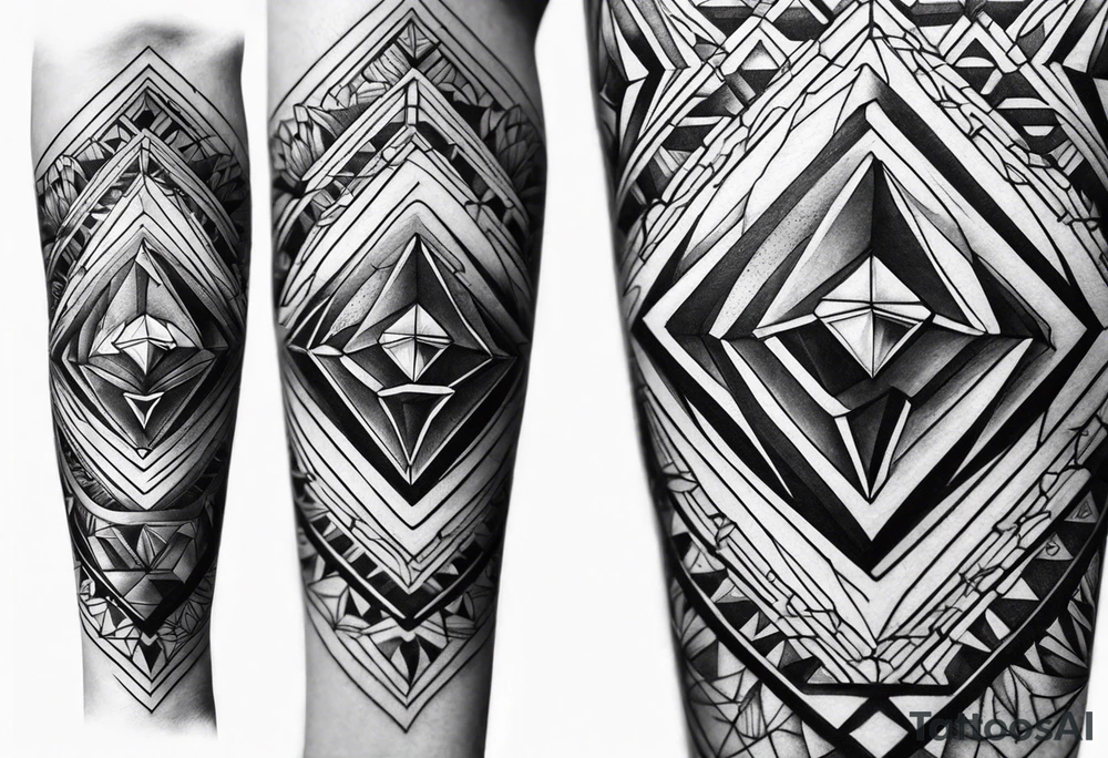 Sleeve on the forearm with a diamond in the middle tattoo idea