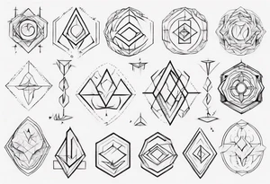 Create a unique tattoo concept incorporating geometric shapes and minimalist linework, suitable for the back of the forearm, representing simplicity and complexity in harmony tattoo idea