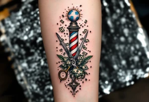 Barber pole and Scissors with raining money 
THIS IS MY DREAM tattoo idea