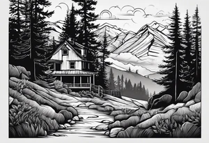A shadow of a family of four walking through the Pacific northwest landscape. Faith centered and add Mexican culture .  Shoulder Tattoo tattoo idea