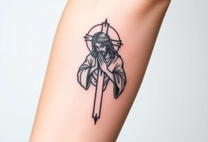 Jesus praying cross tattoo idea