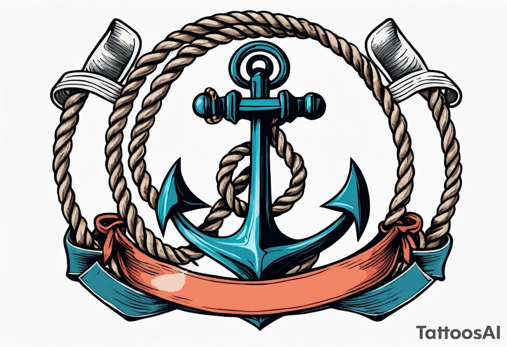 old school anchor with rope wrapped around anchor and banner across anchor tattoo idea