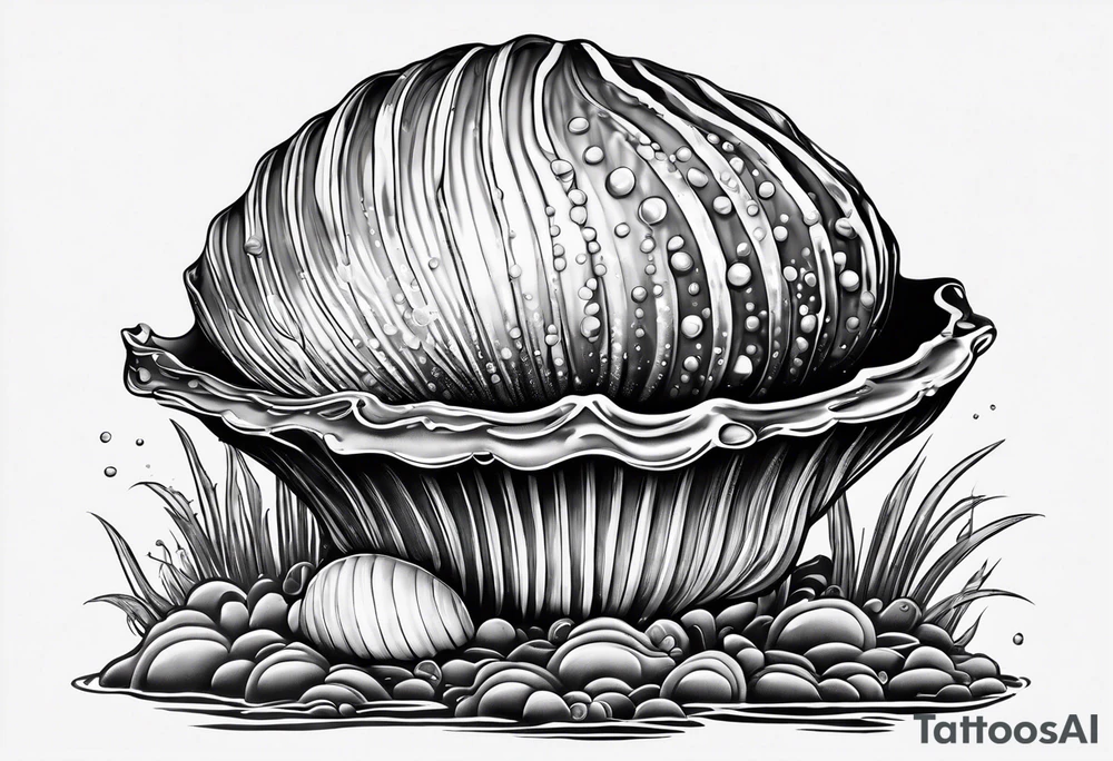 clam clam shell open with an Oster pearl inside underwater looking gorgeous tattoo idea