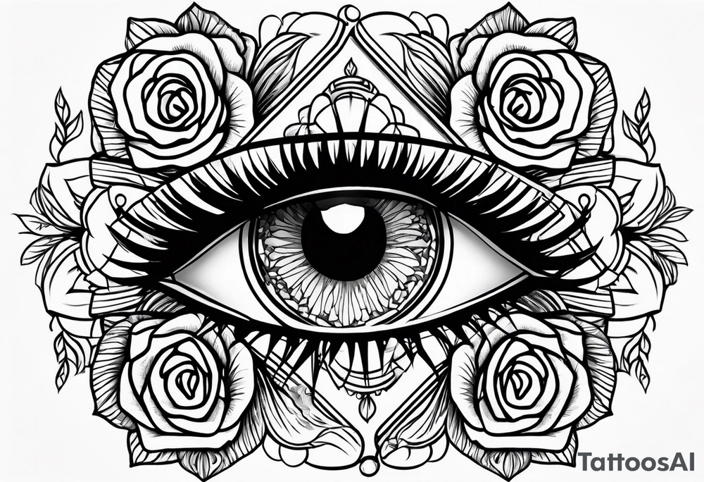 eye with roses for hand tattoo idea