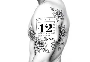 A Calendar showing 12th April with roses and the name oscar tattoo idea