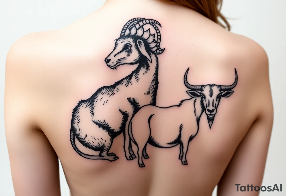 Rat, goat, dog and ox tattoo idea