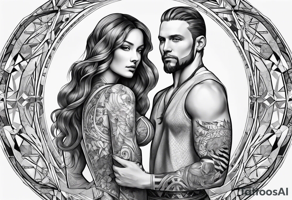 da Vinci virtuvian man with sexy female tattoo idea