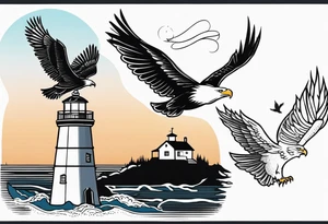 lighthouse, eagle and ribbon tattoo idea