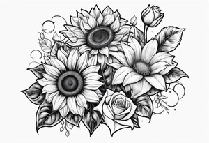 Sunflower, Rose, Lily tattoo idea