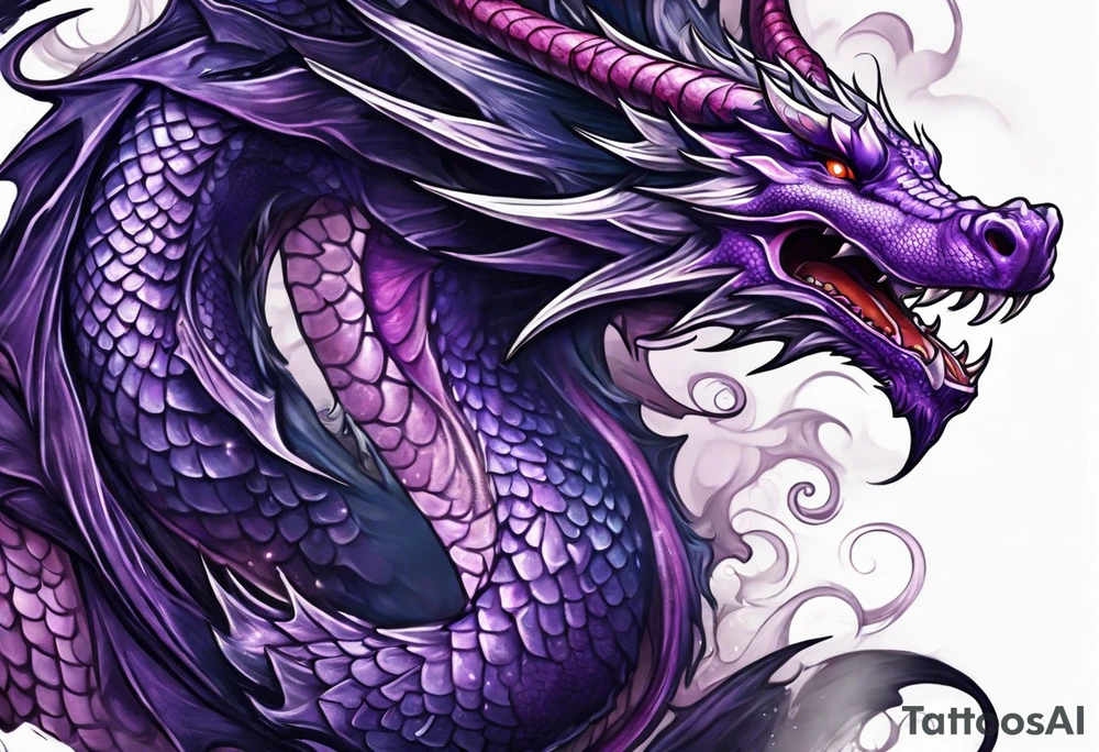 Purple dragon arm sleeve with an eldritch design tattoo idea