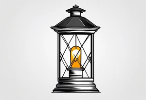 farol marítimo desenhado com linhas bem finas e geométricas e desenho com moldura redonda. bem minimalista tattoo idea