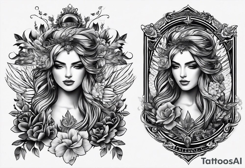 emblem long swork and a scale tattoo idea
