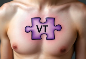 A puzzle piece in pastel purple with the daughter’s initials VT inside, symbolizing how she completes your heart. tattoo idea