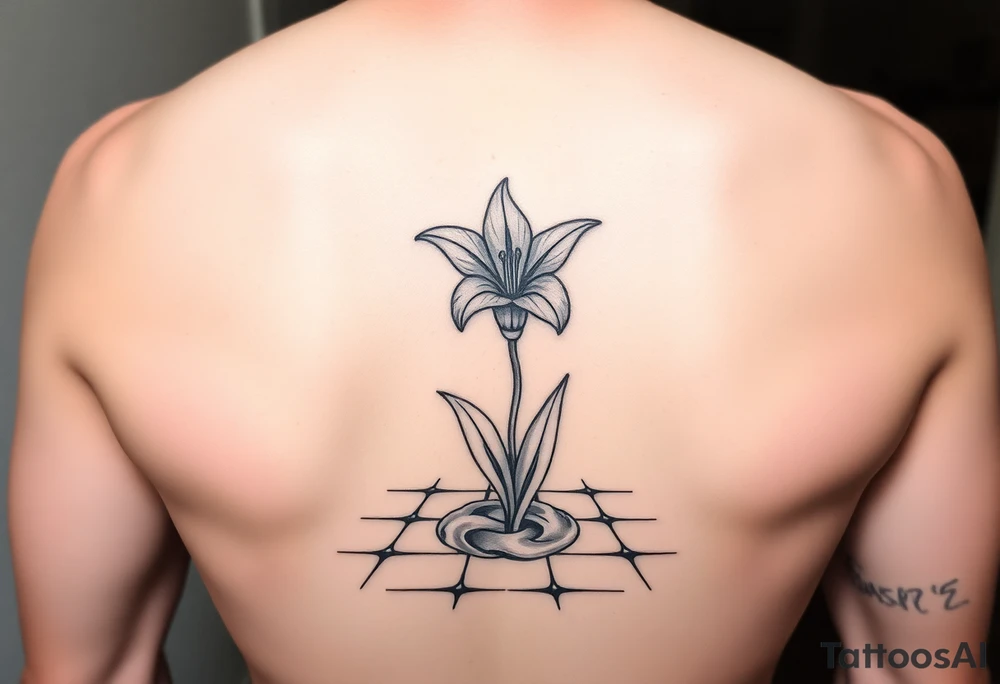 bathroom with lily coming up out of tile floor tattoo idea