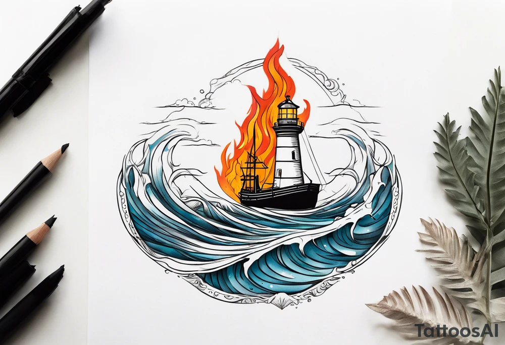 Leuchtturm 
Seil Bild 
Feuer 
Welle 
Schiff tattoo idea