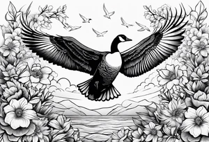 canadian goose taking off flowers Background tattoo idea