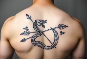 snake with bow and arrow with dragon around chest tattoo idea