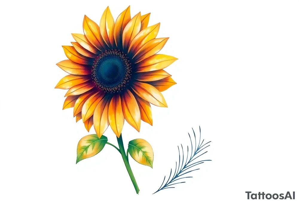 Sunflower with stem and peacock feather tattoo idea