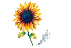 Sunflower with stem and peacock feather tattoo idea