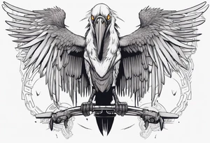 Shoebill with cyberpunk beak and wings tattoo idea