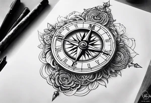 Upper arm sleeve time compass god life love tattoo idea