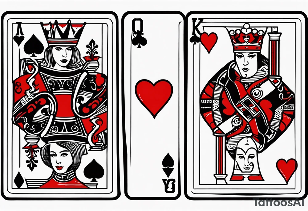 one playing card with both queen of hearts and king of spades incorporated in extreme minimalistic style tattoo idea