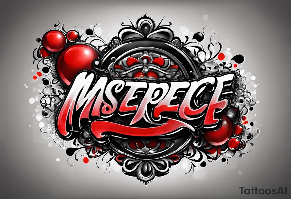 The name “EVERETT” in old school bubble graffiti with 3d effects with mostly red, black and white tattoo idea