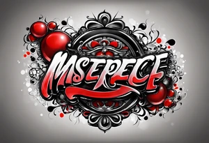 The name “EVERETT” in old school bubble graffiti with 3d effects with mostly red, black and white tattoo idea