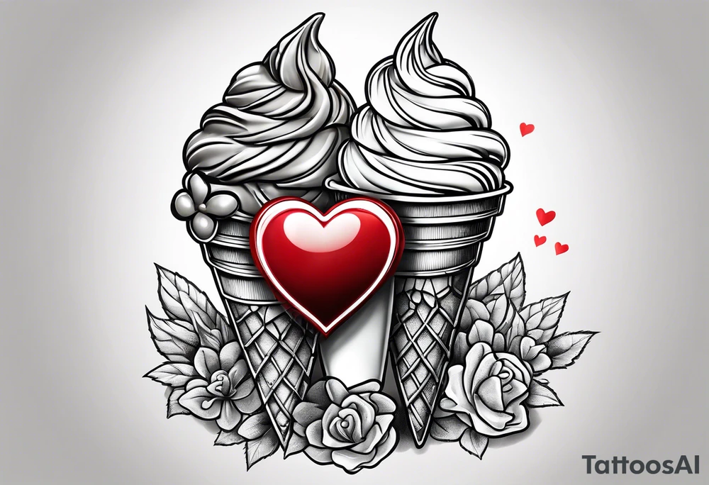 mint chocolate chip ice cream cone with small red heart on it somewhere. tattoo idea