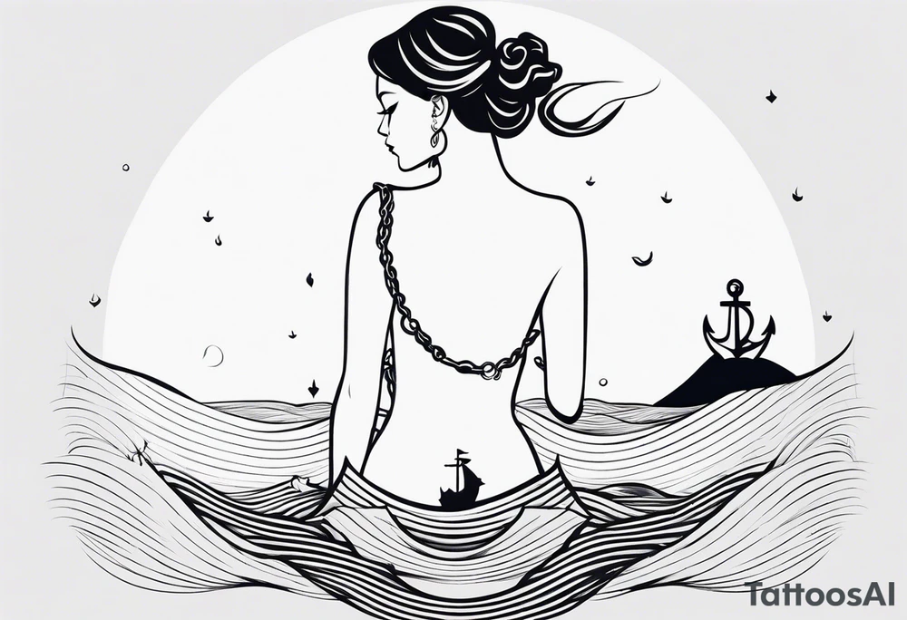 Female 

 waves and anchor along spine tattoo idea