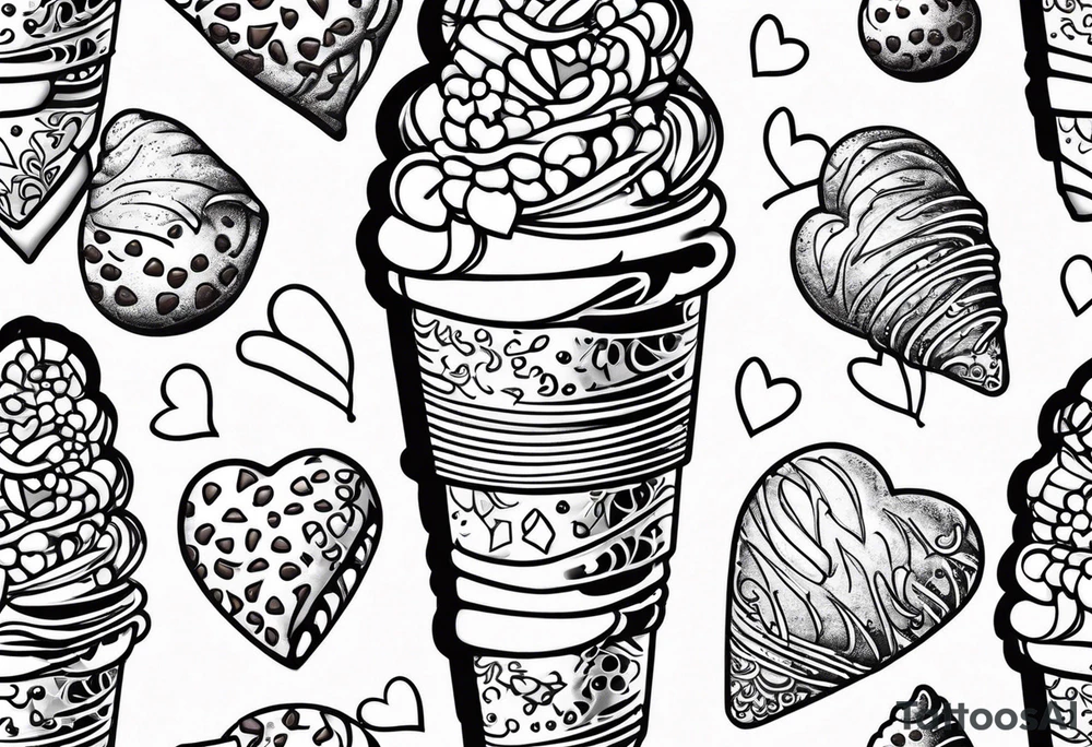chocolate chip ice cream cone with one red heart tattoo idea