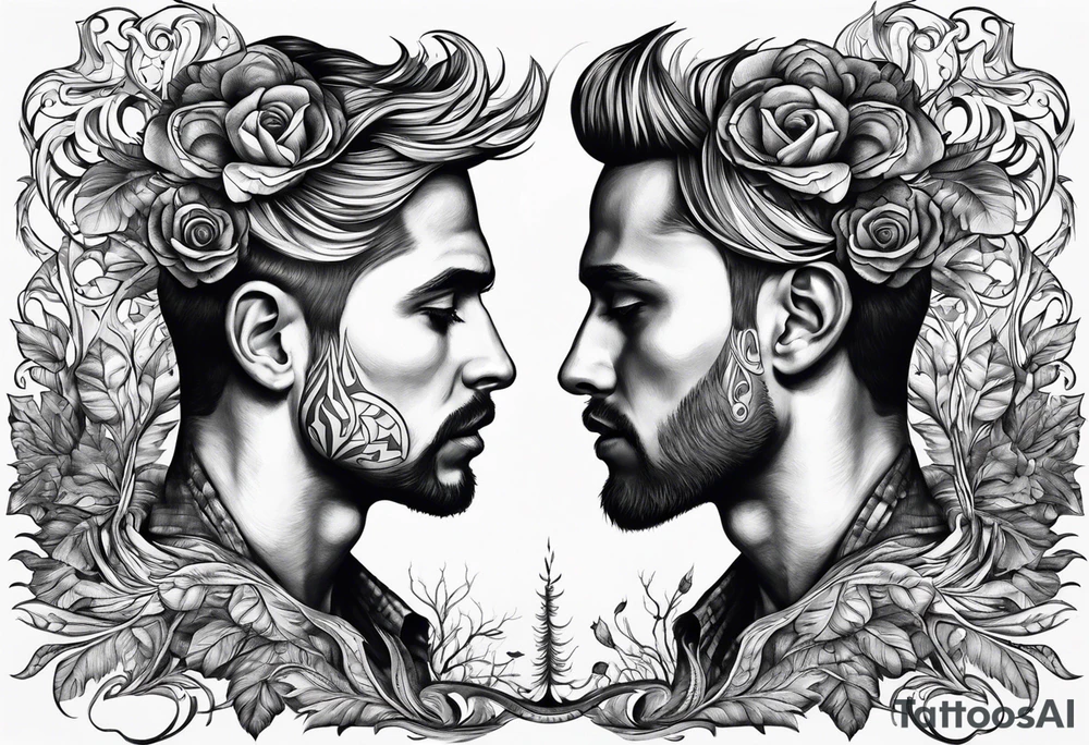 Tattoo  symbolizing common roots and individual growth in male twins on ankles tattoo idea