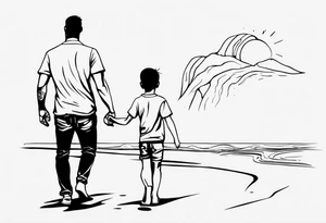 dad and son walks away contour tattoo idea