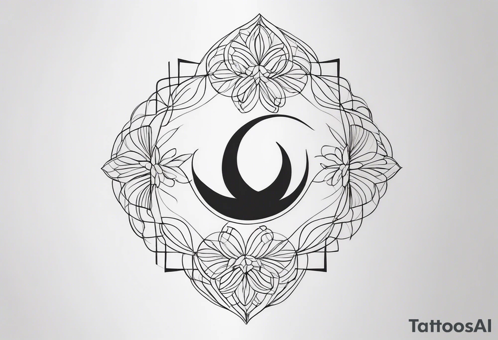 Minimalist tattoo design with thin, delicate lines, inspired by the emotional strength and familial connection. It should convey love, tranquility, and resilience, representing the influence of two grandmothers, a mother, two sisters, and a father in the user’s life. The design should evoke unity, respect, and the emotional strength these individuals provide, maintaining a clean and elegant style. Preferably in black ink, ideal for expressing a deep and meaningful bond, suitable for placement on the forearm or chest. tattoo idea