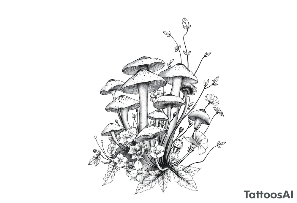 Wild fungi in forest tattoo idea