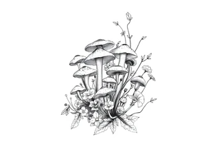 Wild fungi in forest tattoo idea