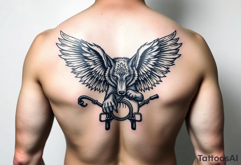 guardian angel wolf on a motorcycle tattoo idea