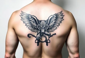 guardian angel wolf on a motorcycle tattoo idea