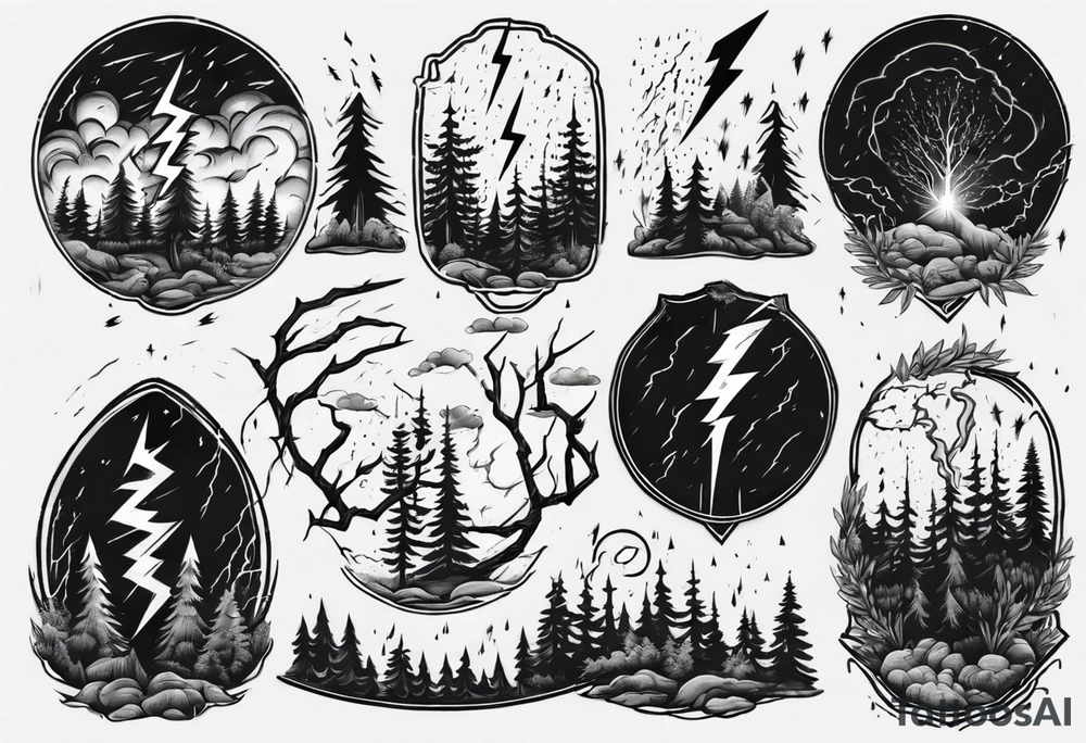 lightning storm over forest tattoo idea