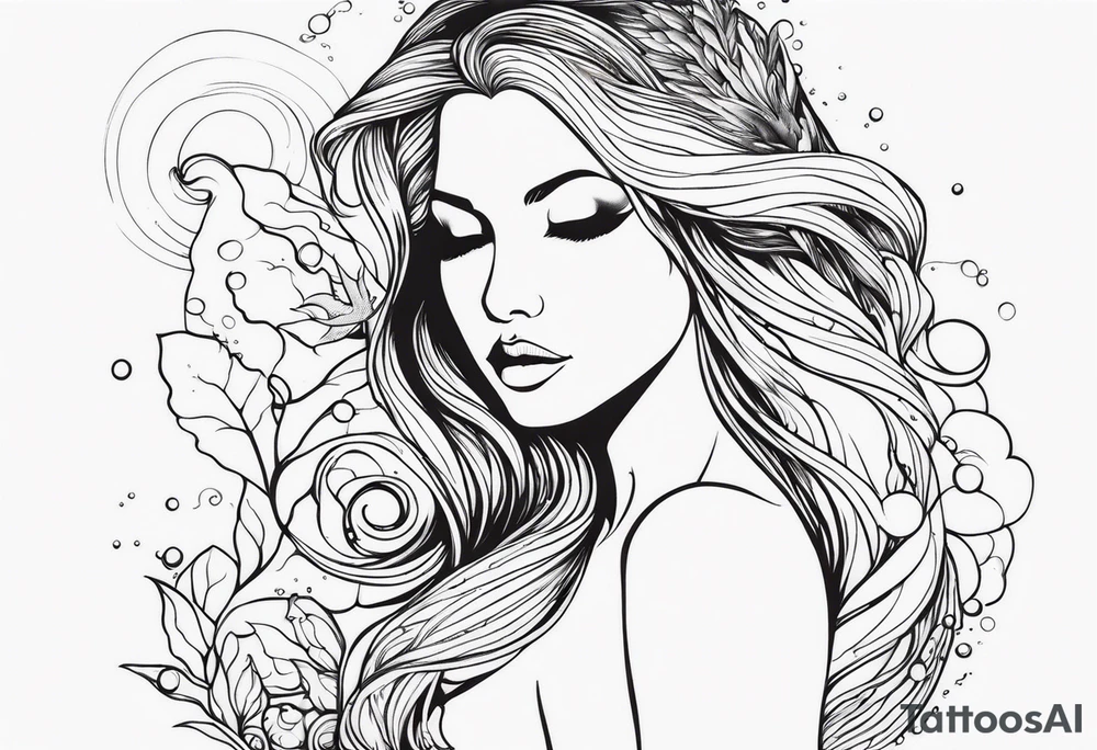 shape of a mermaid with a water seprent tattoo idea
