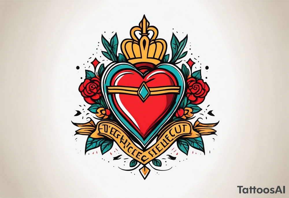 sacred heart vintage traditional tattoo simple sketch old school bold colors with banner tattoo idea