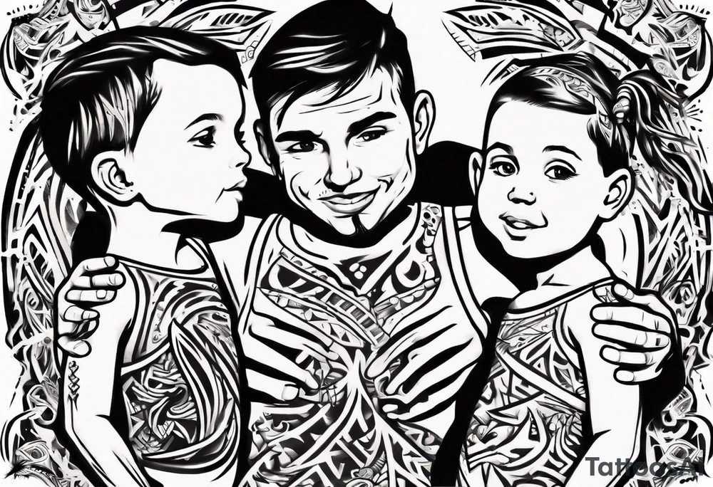 Tattoo with dad and kids, a boy and a girl tattoo idea