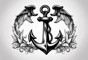 a ship anchor with an s through the anchor and angle wings on the left and right side tattoo idea