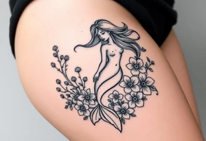 ethereal mermaid with flowing hair among coral and sea flowers tattoo idea