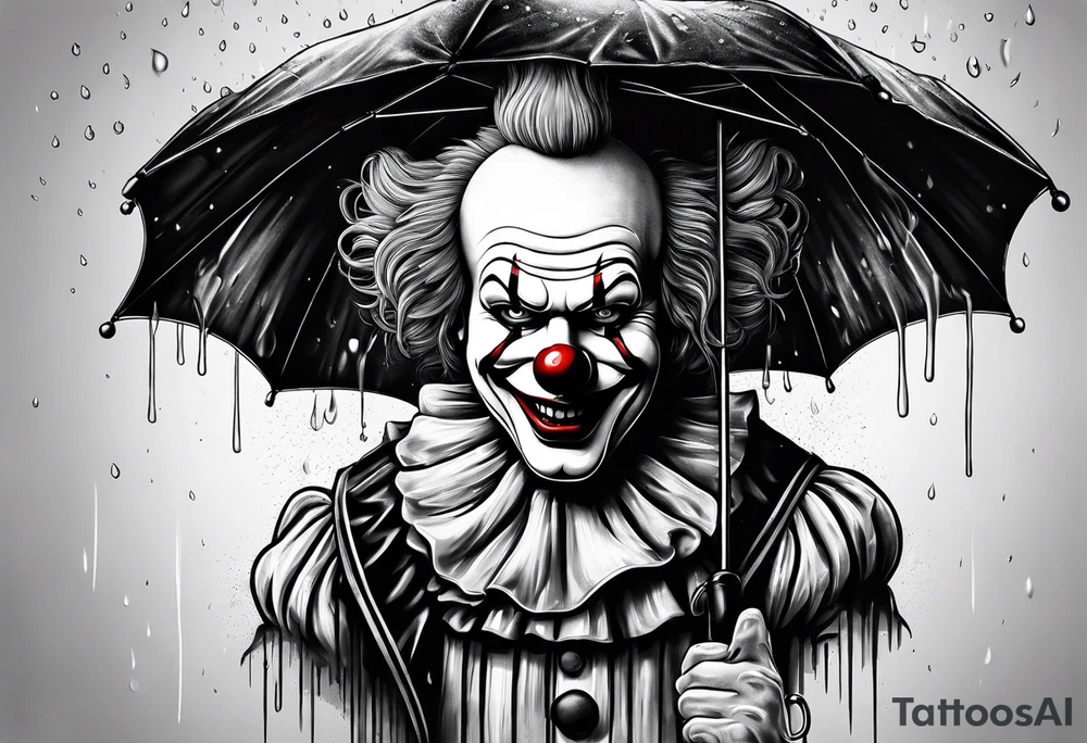 A clown holding an umbrella while it's raining tattoo idea
