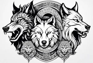 THREE ANIMAL HEADS ONLY MERGED, A CHINESE DRAGON A WOLF AND A CAT tattoo idea
