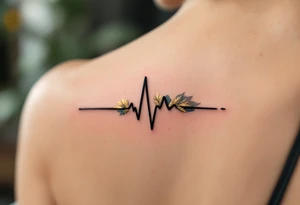 A subtle black EKG waveform with gold leaf accents, symbolizing prosperity and the heartbeat of success. tattoo idea