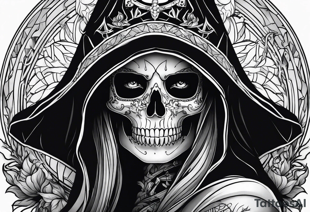 lady skeleton grim reaper satan tattoo idea